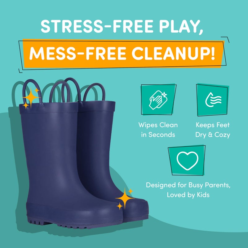 LONECONE Rain Boots with Easy-On Handles in Matte Colors for Boys and Girls, Play-Proof Flexible Rubber, Durable Non-Slip Treads, Kid-Friendly for Hours of Joy - Ribbon Blue, 13 Little Kid - Image 5
